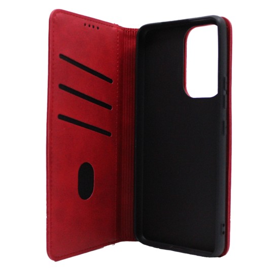  LEATHER FLIP COVER WITH INTERNAL POCKET AND CARD HOLDER FOR SAMSUNG A33 5G RED.